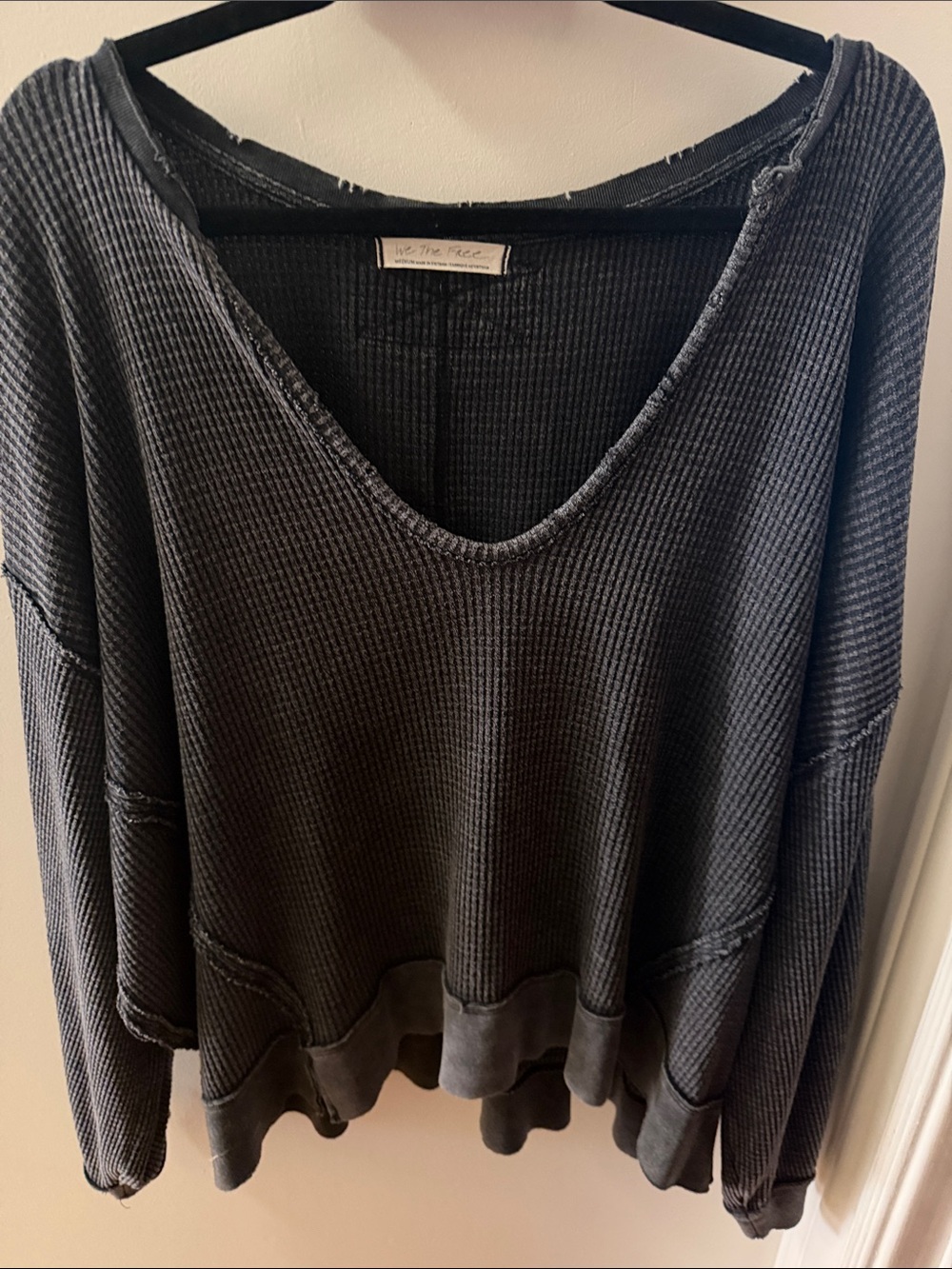 We The Free Black Long Sleeve Waffle Knit Top